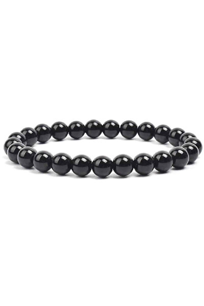 craftmystic Brățară elastică cu mărgele de onix negru strălucitor de 6 mm - Adevăr + Putere - Unisex de înaltă calitate