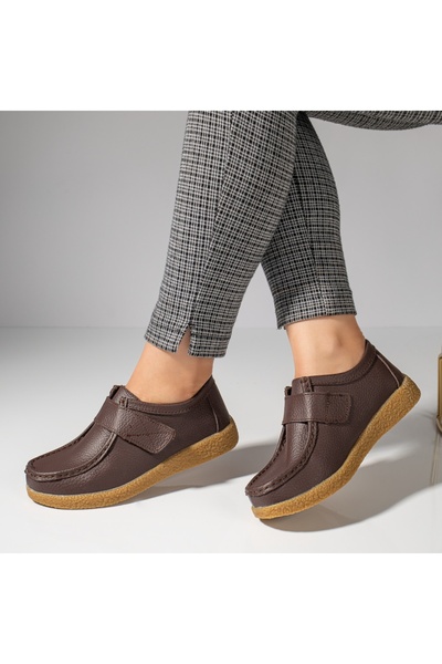 Modlet.ro Pantofi sport damă maro cu velcro, din piele MOD03851