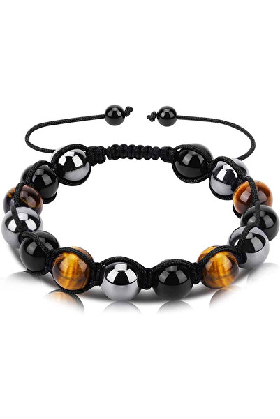 craftmystic Brățară reglabilă cu triplă protecție din obsidian negru, ochi de...