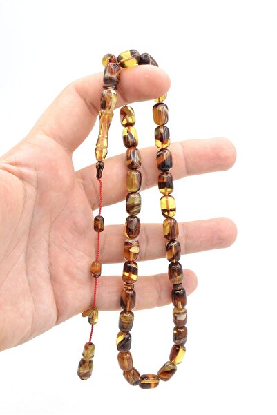 Murty99 Hakan Turan Signed Capsule Cut Brown Yellow Crimped Amber Prayer Beads