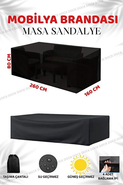 Dock MOBİLYA BRANDASI MASA VE SANDALYE TAM KAPAMA-KORUMA 260X160X80 CM (SİYAH)