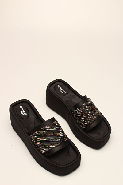 İDİL Black Satin Stone Women's Slippers