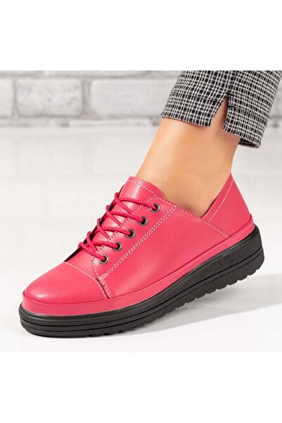 Modlet.ro Γυναικεία ροζ παπούτσια με κορδόνια από δέρμα MOD10277