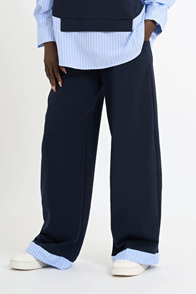 HANIQA Navy Blue Sweatpants with Decorative Detail on the Leg