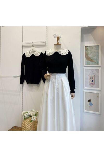 Faya Boutique İnci Broşlu Siyah Kazak