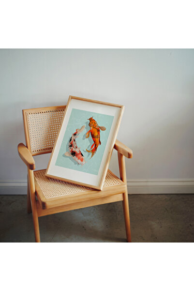 İkona Design Studio Koi Balığı Ahşap Çerçeveli Poster Tablo Seti | Modern Sti...