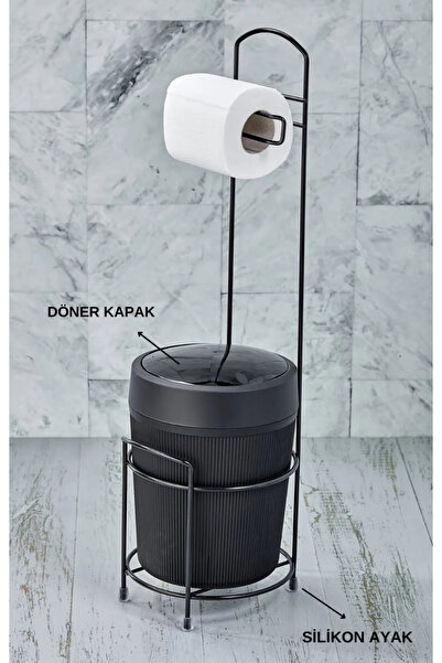 MAViHOME سلة مهملات فاخرة للحمام والمطبخ مع حامل معدني وحامل ورق التواليت