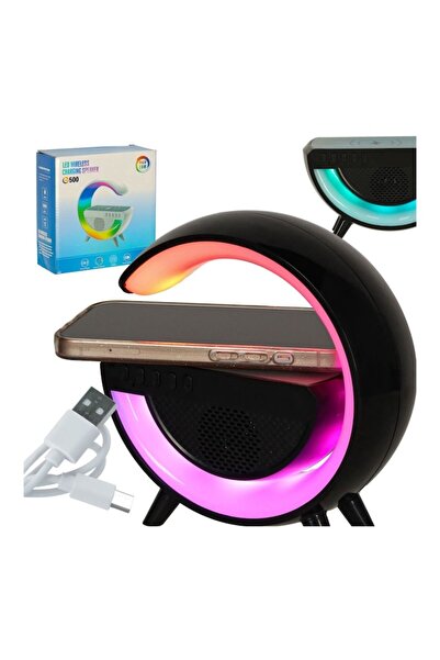 OEM LED RGB night lamp with inductive charger and radio, black