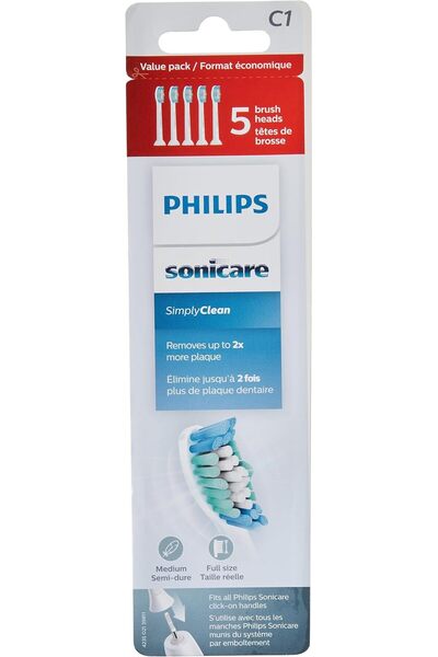 Philips Sonicare HX6015/03 Simply Clean Replacement Brush Heads - White (Pack of 5)