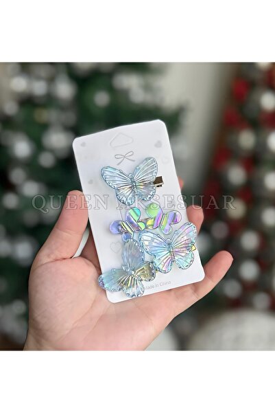 QUEEN AKSESUAR 3-компонентен комплект лъскави щипки за коса с холограма „Пепе...