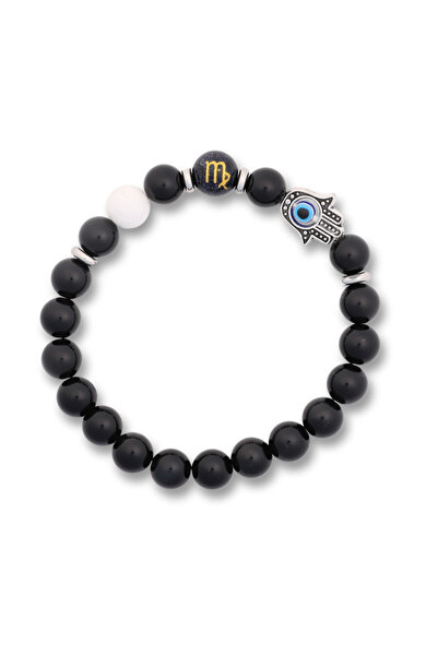 craftmystic Brățară pentru Zodieni cu Mărgele de Obsidian, Pandantiv Mâna Fatimei și Ochi „Rău”