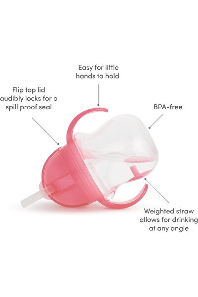 Munchkin Children's Training Cup with Click-Lock Lid and Weighted Straw - Pink/Purple, 7 Ounces, 2-Pack