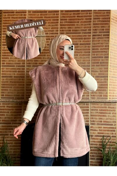 Balamony Dusty Rose Plush Vest with Belt Gift