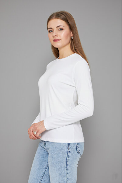 Avones Women's Crew Neck Long Sleeve Basic T-Shirt - 100% Cotton Casual T-Shirt-White