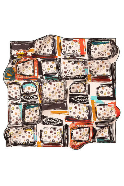 Aker Geometrik Desenli İpek Krep Saten Eşarp 8920701