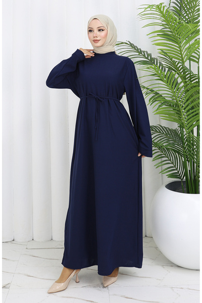 sefamerve Lace-Up Dress with Cuffed Sleeves 2160-02 Navy Blue