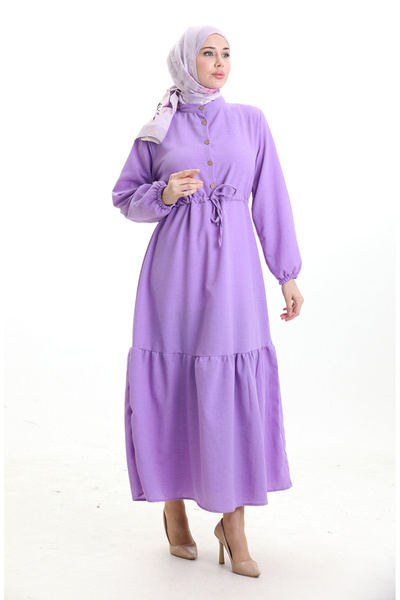 sefamerve Beli Lace-Up Half Button Dress 0182-08 Lilac