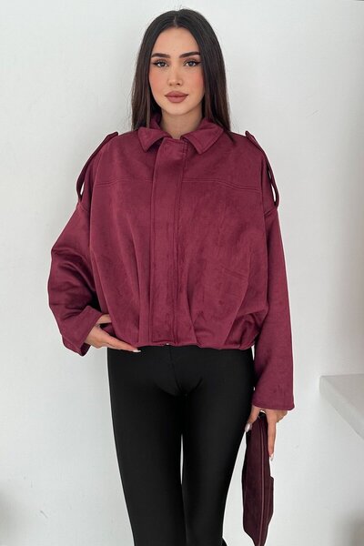 VAGGON Γυναικείο μπουφάν με φερμουάρ από σουέτ μεγάλου μεγέθους Vs01267