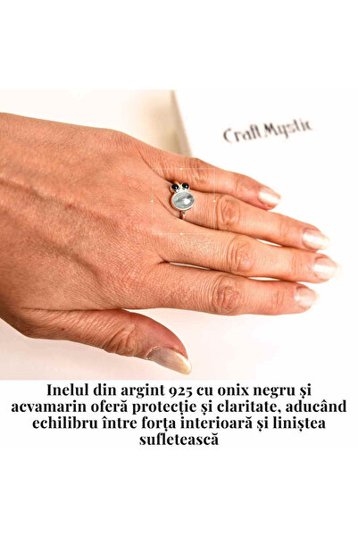craftmystic Inel din argint 925 cu acvamarin și onix negru - Claritate și protecție