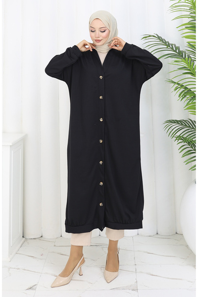 sefamerve İki İplik Düğmeli Uzun Hırka 0181-01 Siyah