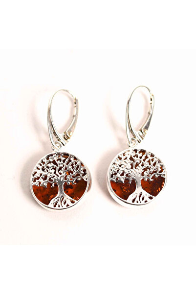 craftmystic Cercei din argint 925 cu chihlimbar și Pomul Vieții - Protecție ș...