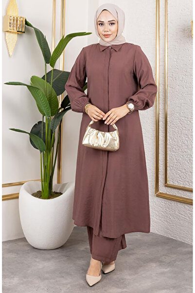 sefamerve Uzun Tunikli Modal Takım 0330-02 Kahverengi