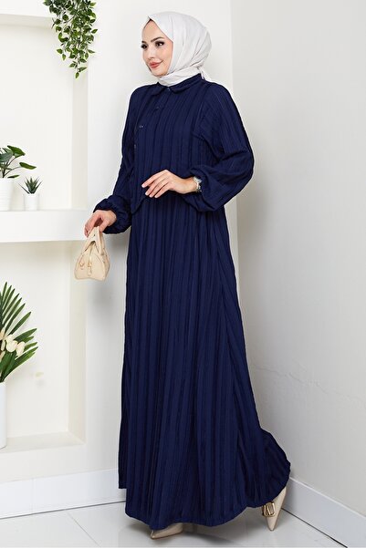 Bestenur Φόρεμα με χιαστί δέσιμο 1617 - Σκούρο μπλε