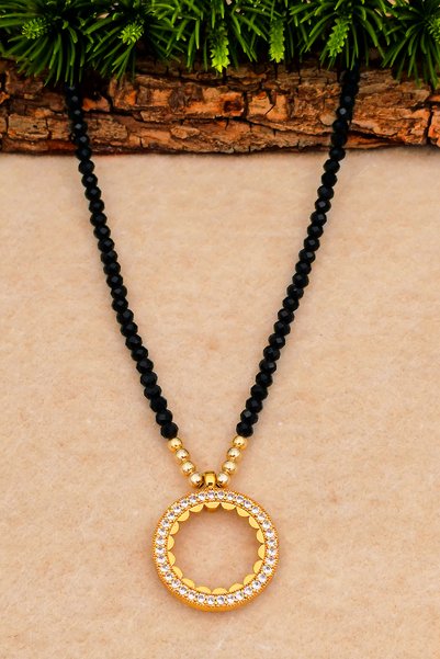SİLVERA TELKARİ Necklace for Half Gold Women's Black Stone Half Gold Inserted Necklace Model Bt070