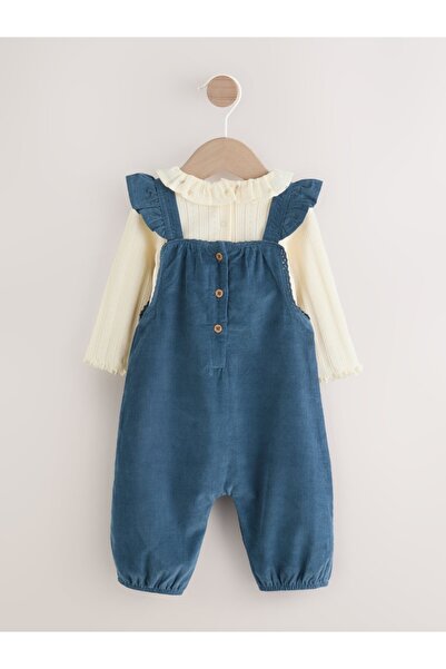 Next Baby Cotton Navy Blue Floral Patterned Salopet Bodysuit Set