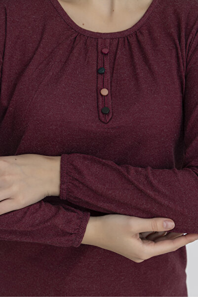 Orly More Shardonlu Winter Viscose Fabric Button Detailed Mini Slit Combed Cotton Blouse with Elastic Sleeves