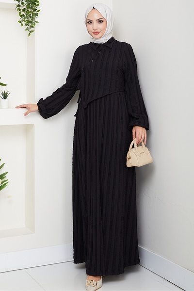 Bestenur Cross Tie Wrap Dress 1617 - Black