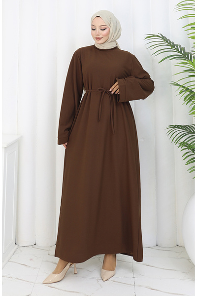 sefamerve Lace-Up Dress with Cuffed Sleeves 2160-01 Brown