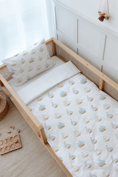 Tuğba Kuğu Montessori Bedding Set (100X200) - Pureline Series - Sail Boats