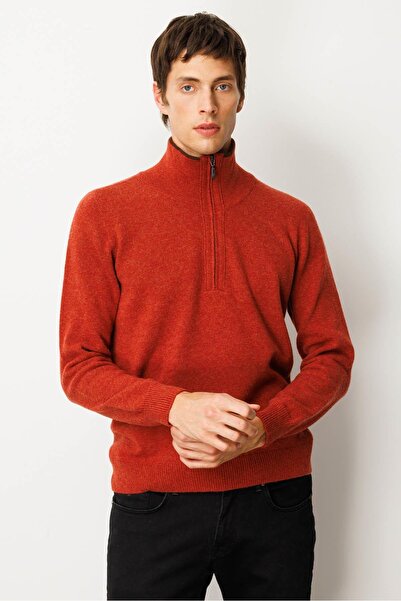 Desen Triko Men's Basic Wool Sweater with Zipper Collar Tile