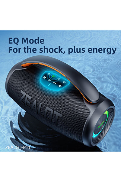 zealot P11 Portable 50W Bluetooth Speaker with Dual Bass Subwoofer, RGB Lighting, and IPX5 Waterproof