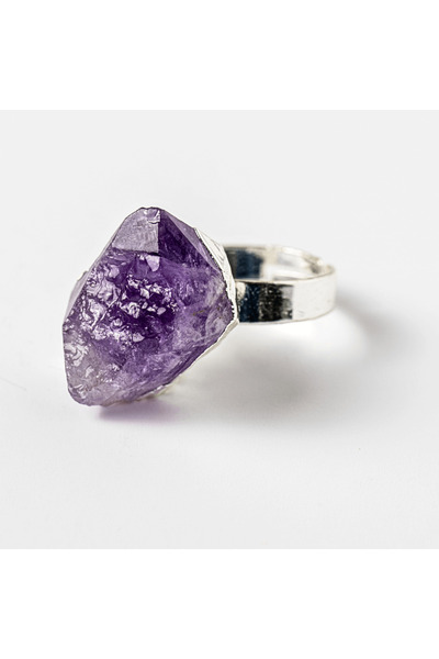 craftmystic Adjustable silver ring with Amethyst crystal for calm and clarity