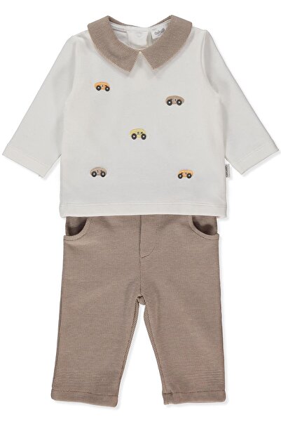 Bebetto طقم سويت شيرت إنترلوك من قطعتين (سباقات السيارات) بني اللون