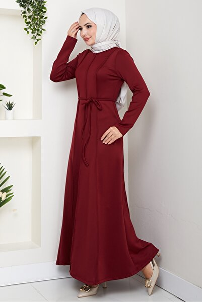 Bestenur Akten Drawstring Scuba Dress 1619 - Burgundy