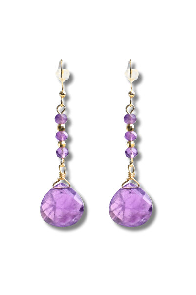 craftmystic Cercei rotunzi cu ametist, fațetați aurii - Claritate și eleganță