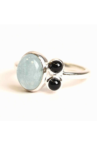 craftmystic Inel din argint 925 cu acvamarin și onix negru - Claritate și protecție