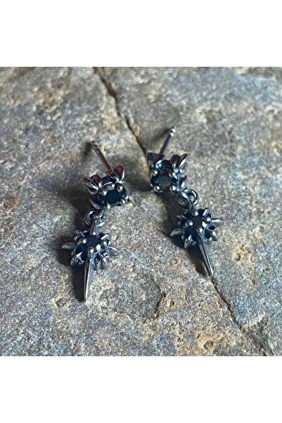 Viking Special Design Black Zircon Stone Dangle 316L Stainless Tarnish Free Steel Earrings