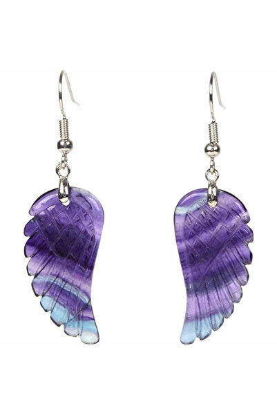 craftmystic Cercei din cristal de florit 4 cm, formă de aripi de înger și pungă de satin inclusă - Pentru protecție