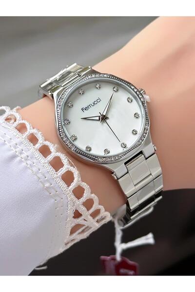 Ferrucci Kadın Yuvarlak Taşlı Kadran Silver Metal Kordon Kol Saati