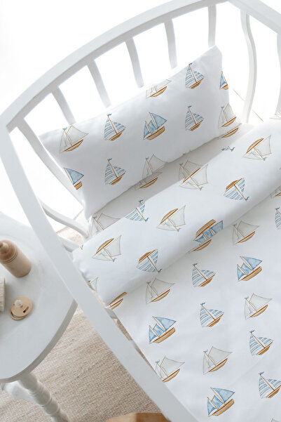 Tuğba Kuğu Park Crib Bedding Set (80X120) - Pureline Series - Sail Boats
