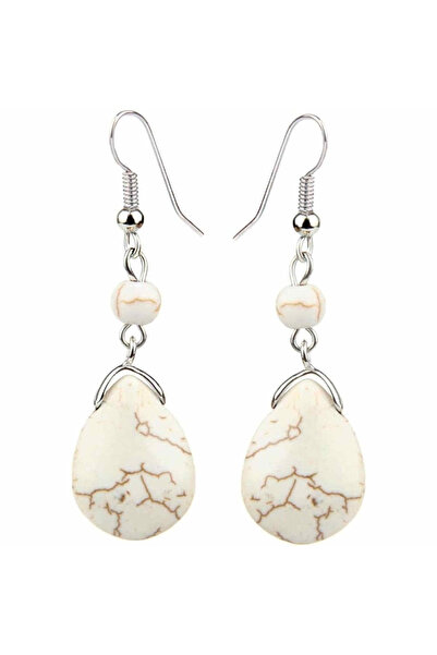 craftmystic Cercei turcoaz cu textură temperată Cercei lungi de mireasă în culoarea albă