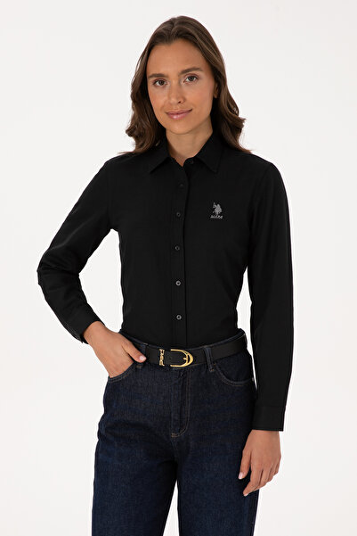 U.S. Polo Assn. Cămașă neagră cu mânecă lungă basic pentru femei 50307990-VR046