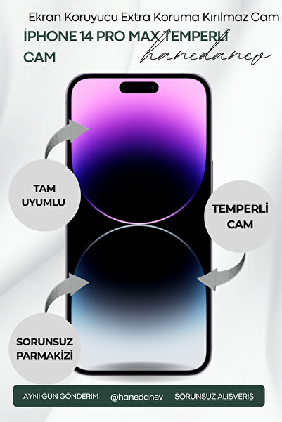 Hanedanev İphone 14 Pro Max Temperli Cam Ekran Koruyucu Extra Koruma Kırılmaz Cam