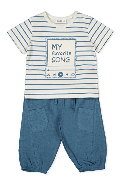 Bebetto KETEN MÜSLİN T-SHIRT 2Lİ TAKIM (FAVORITE SONG) LACİVERT