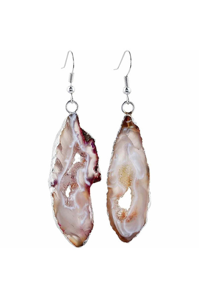 craftmystic Cercei cu pietre semiprețioase deschise în formă de geodă de onix și metal placat cu argint