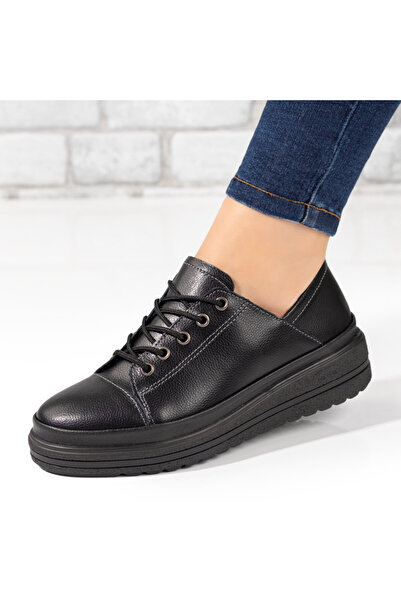 BMoD Pantofi sport damă negri din piele naturală cu șireturi MOD10277